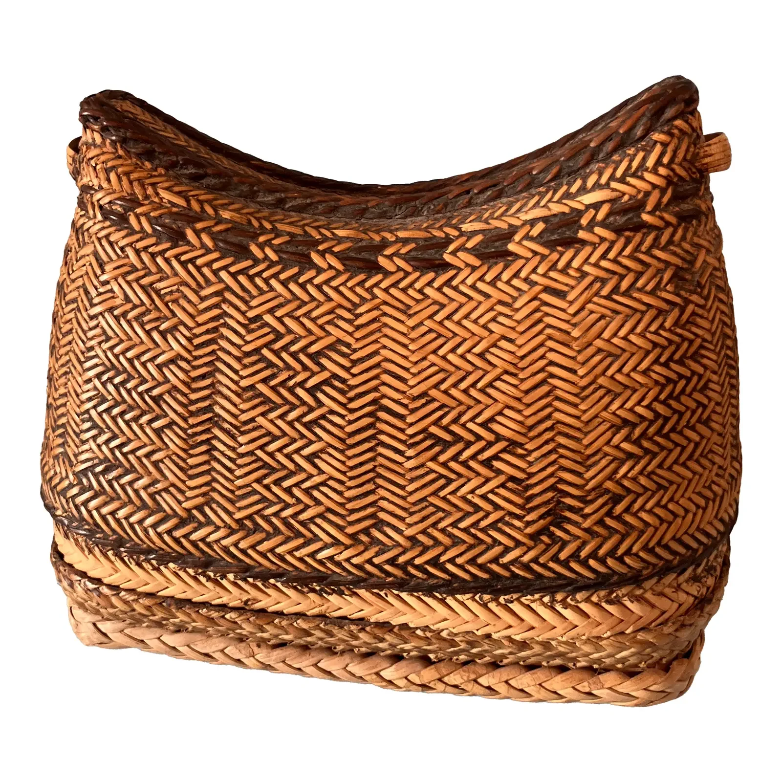 Late 19th Century Small Asian Whicker Woven Basket
