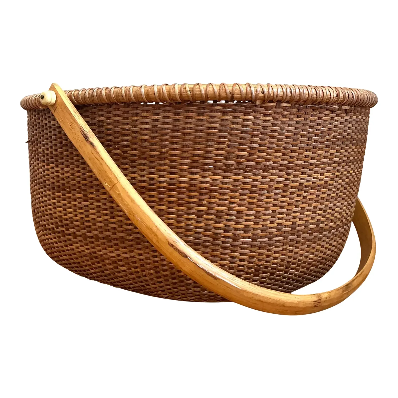 Vintage Shaker Handled Woven Rattan Basket