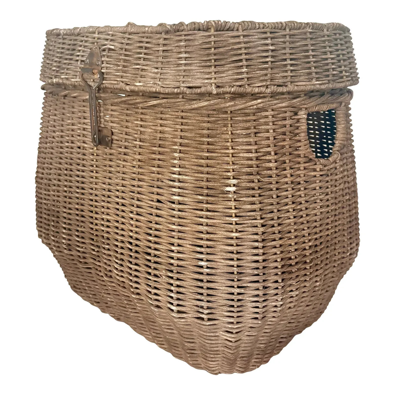 Coastal Chic Vintage Fishing Creel Basket With Inset Handles