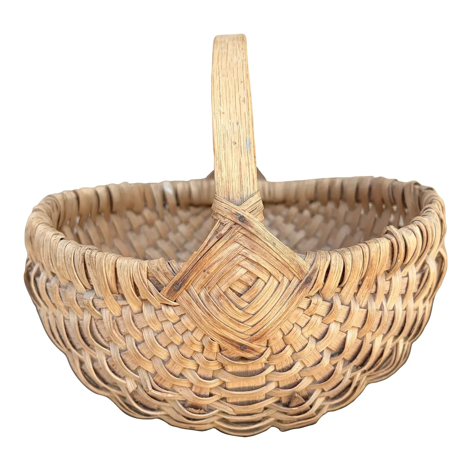 Antique American Splint Oak Basket With Handled Form, Late 19th Century