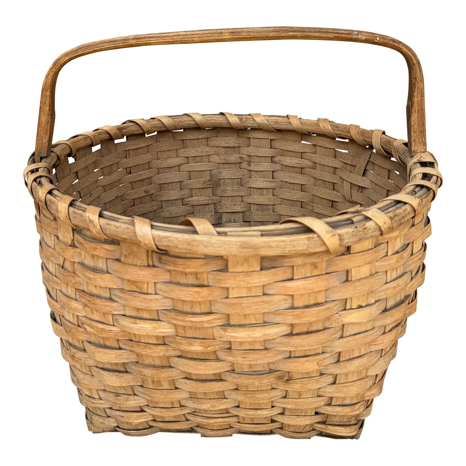Antique Late 19th Century American Splint Oak Gathering Basket