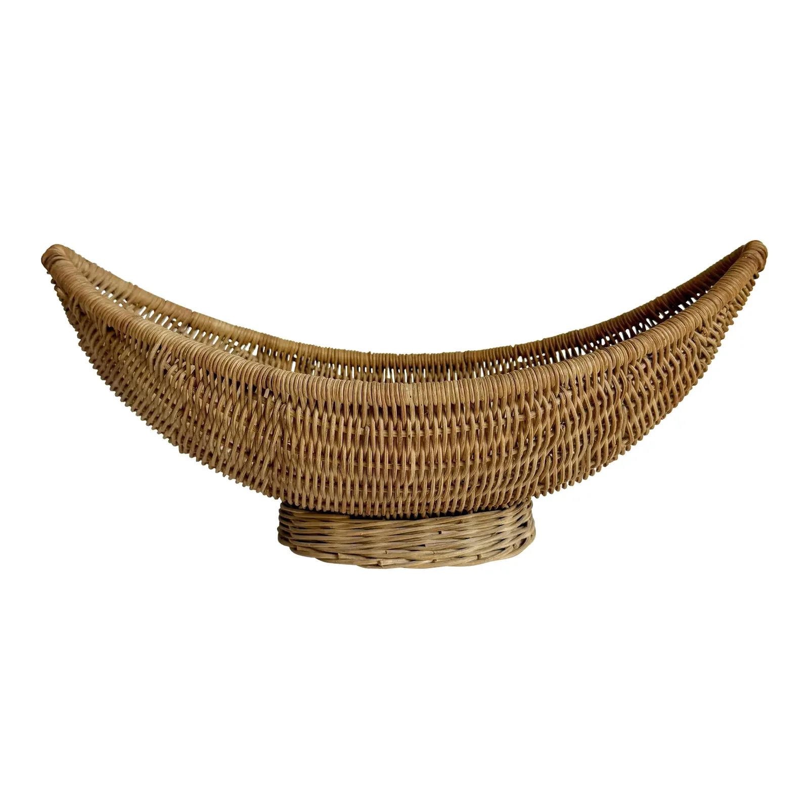 1960s Woven Wicker Canoe-Shaped Basket