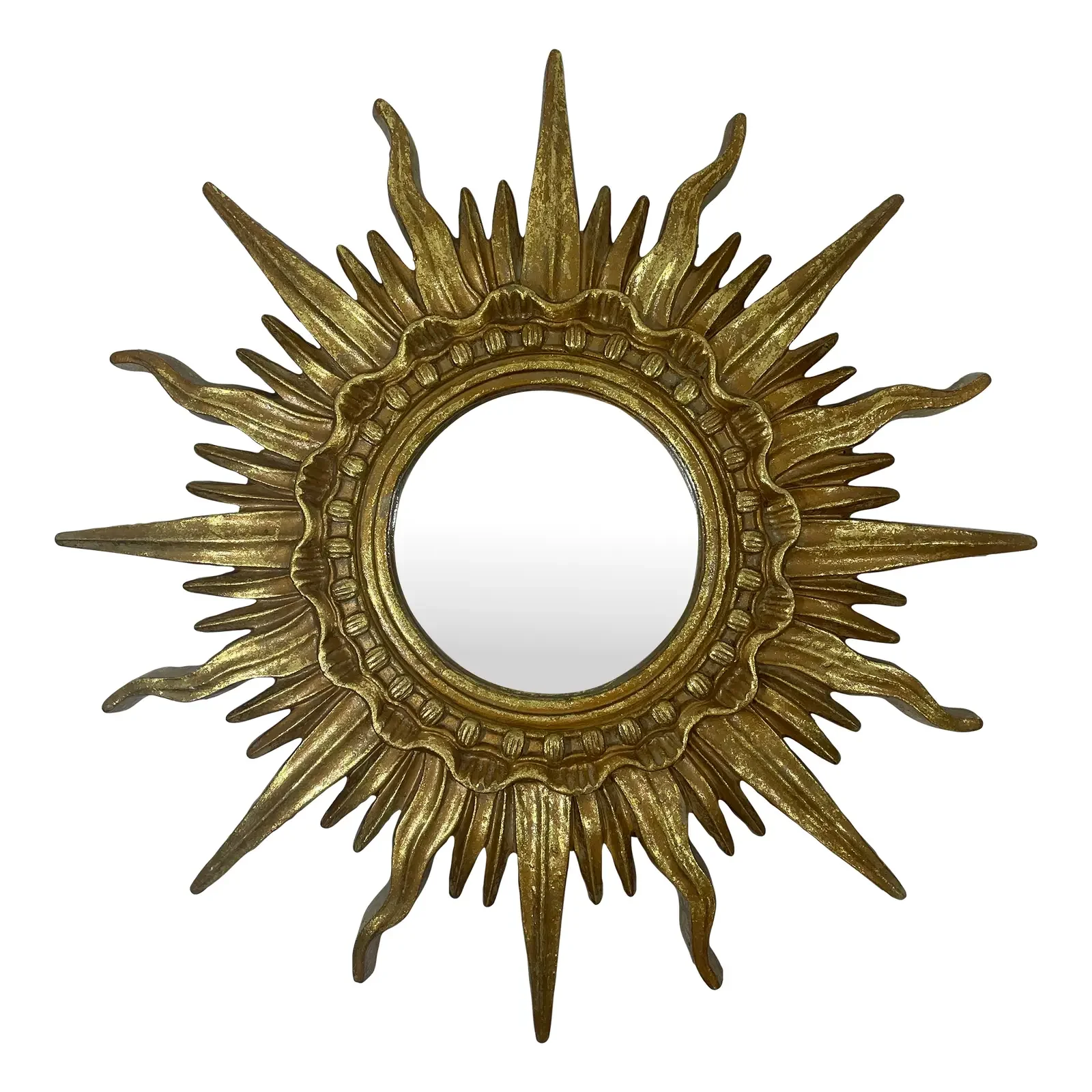 Vintage 16.5″ French Style Gilded Resin Sunburst Wall Mirror