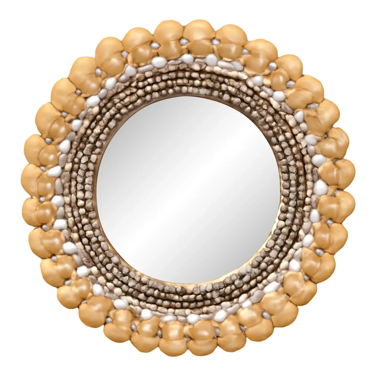 Vintage Shell Encrusted Round Wall Mirror
