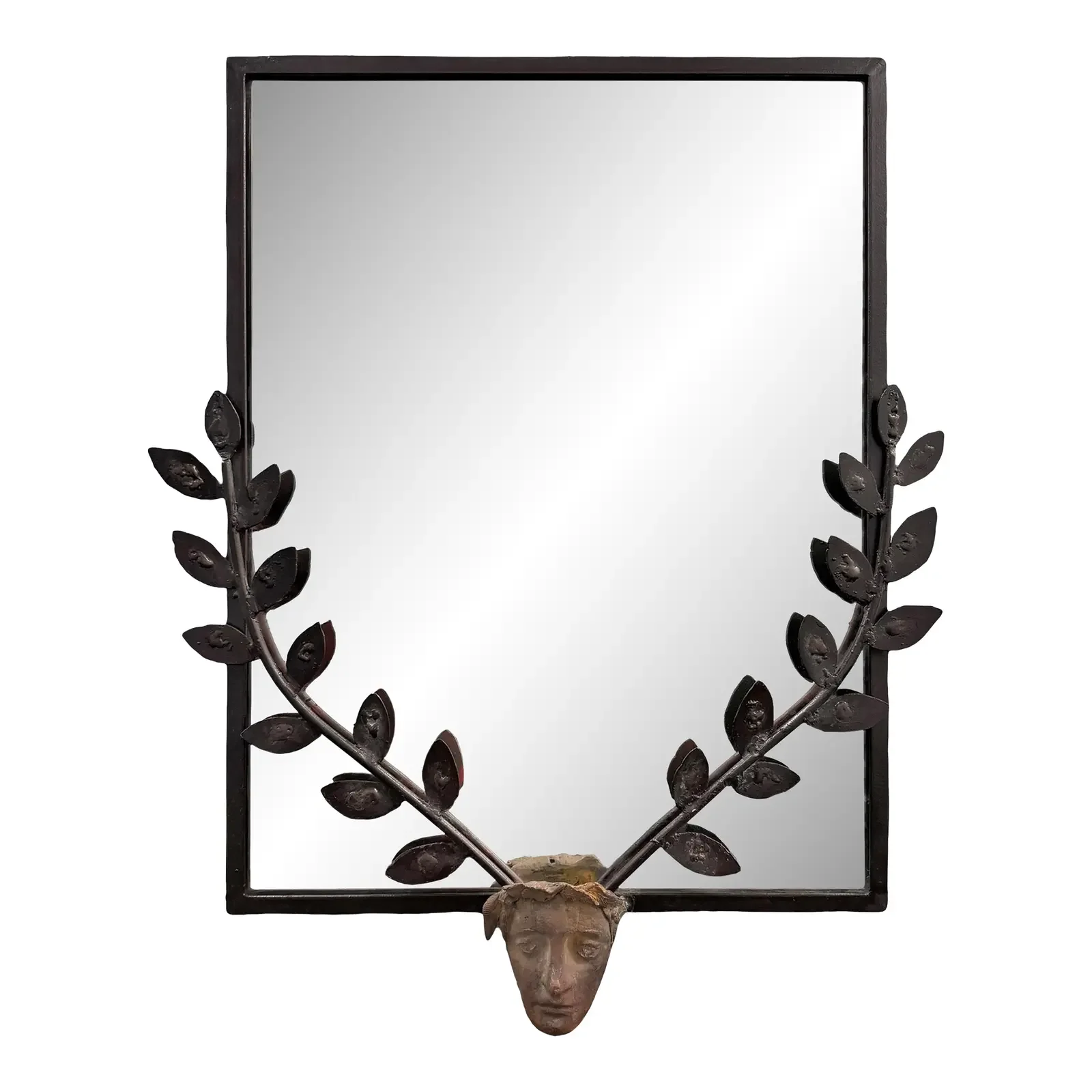 Modernist Steel and Bronze Apollo Mirror