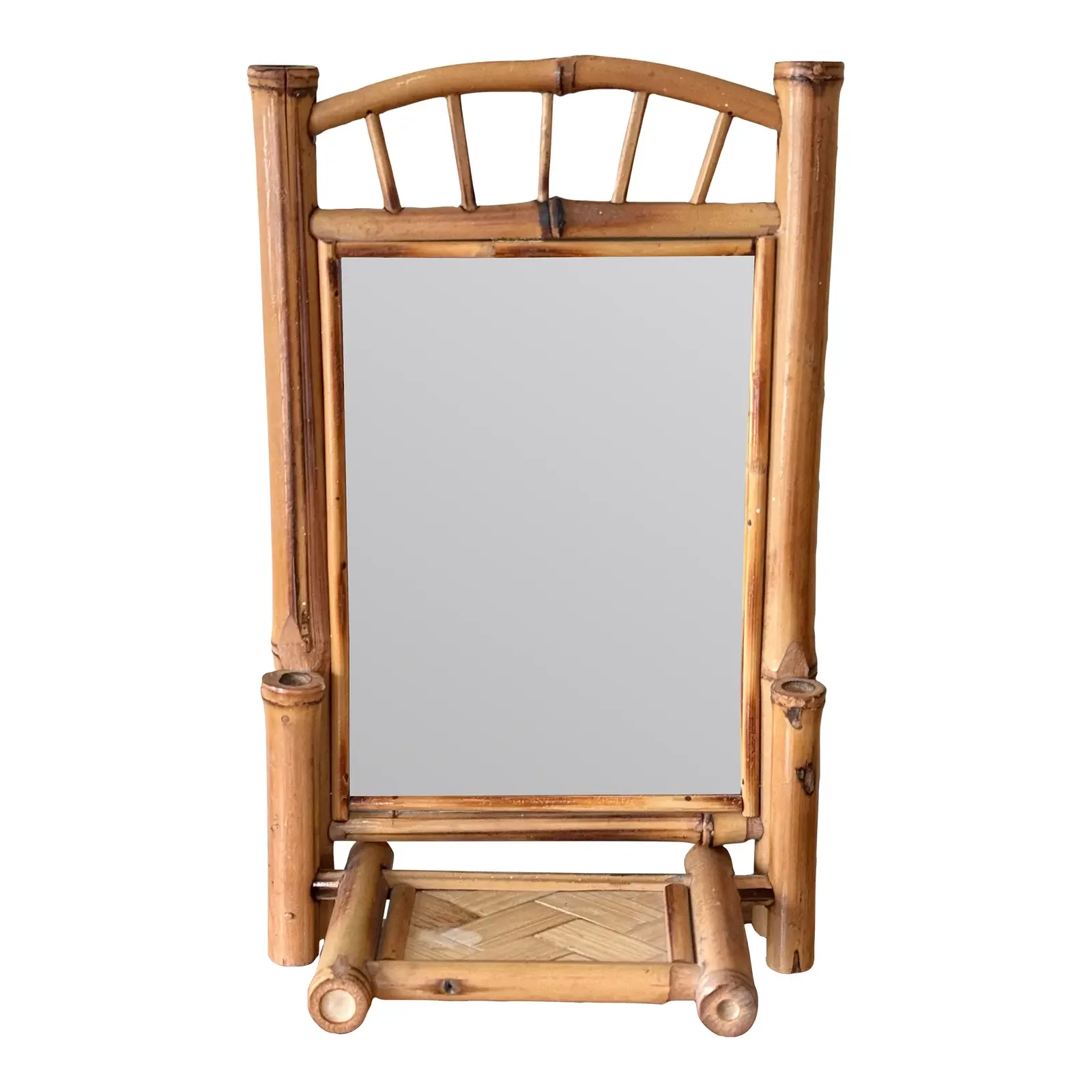 Small Bamboo Frame Mirror With Shelf