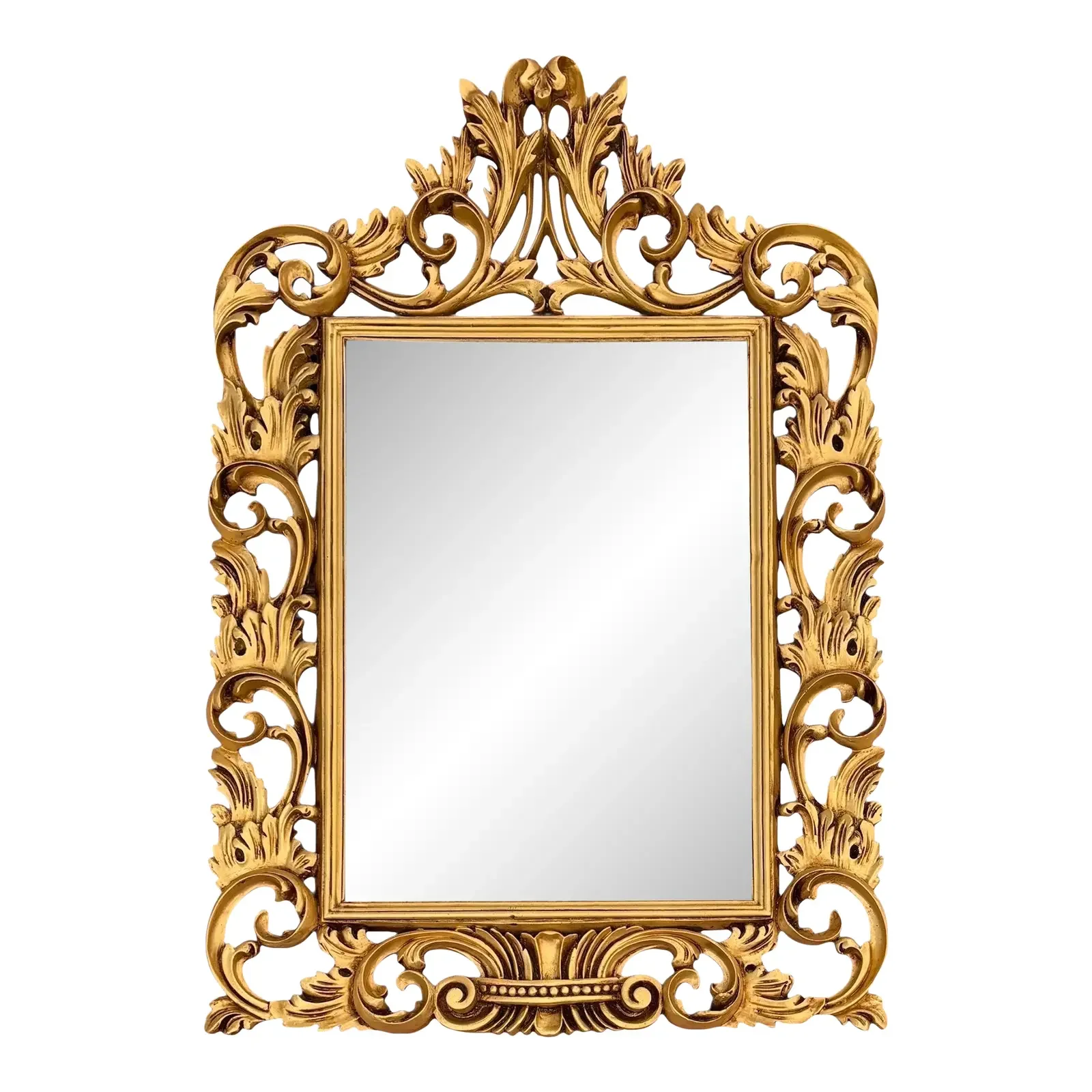 Gold Wall Mirror With Carved Frame In Rococo Style