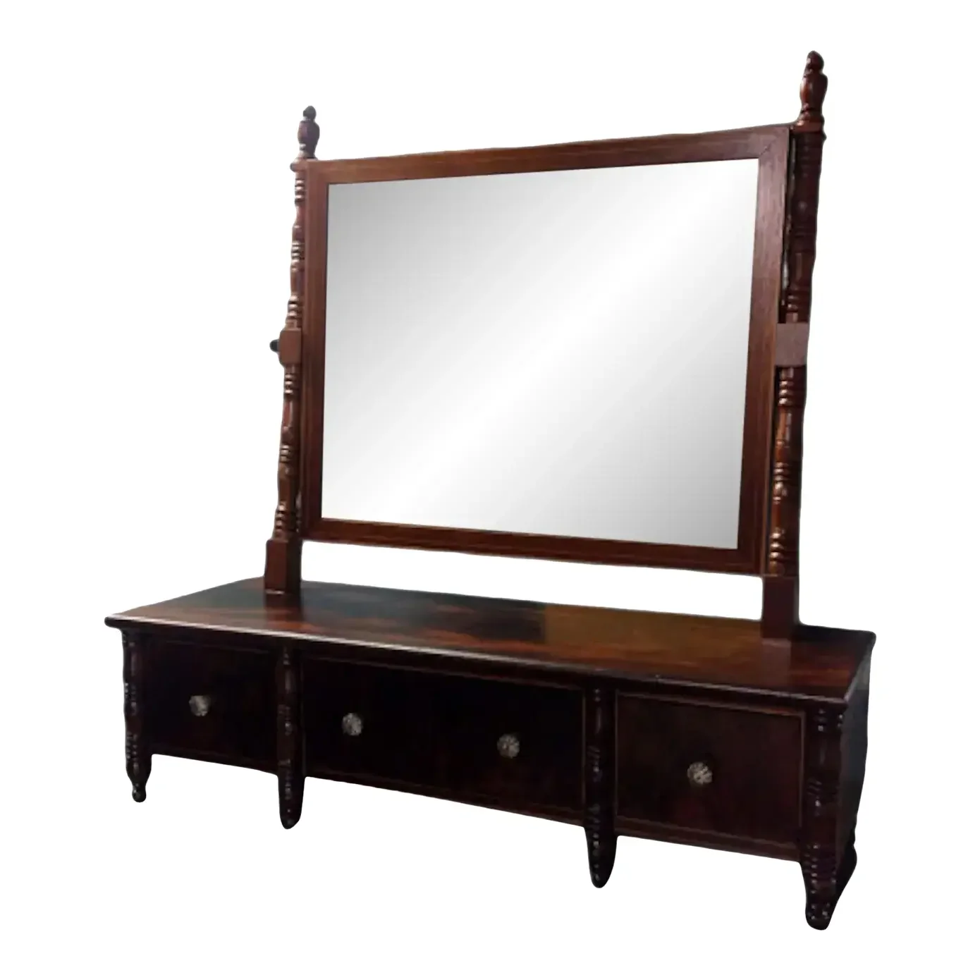 Antique Mirror, Shaving Mirror, Dresser Mirror, 3 Drawers, Dressing Table Mirror, Mahogany Federal Style, Sheraton Style