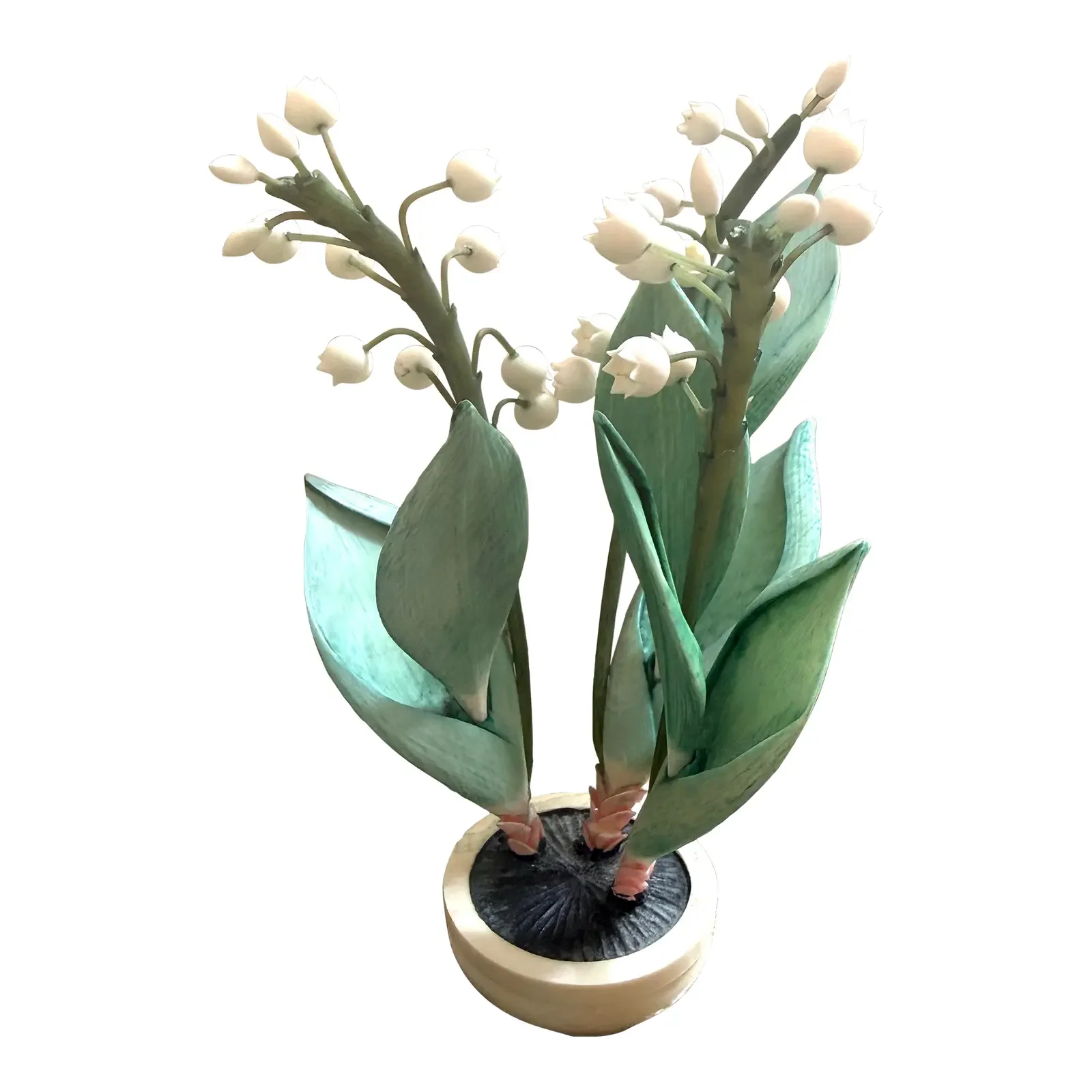 Polychrome Carved Potted Lily of the Valley