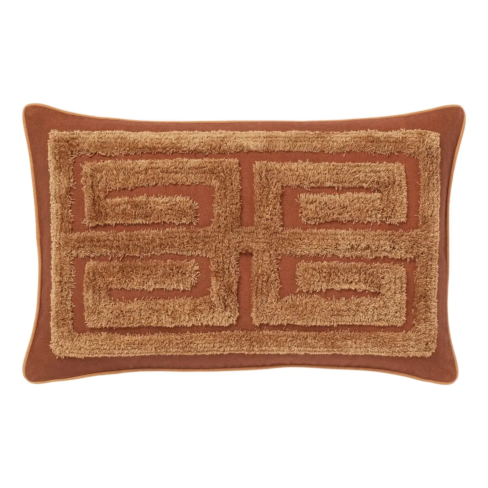 Palais Tufted Geometric Throw Pillow in Spice & Safari (24” X 16”)