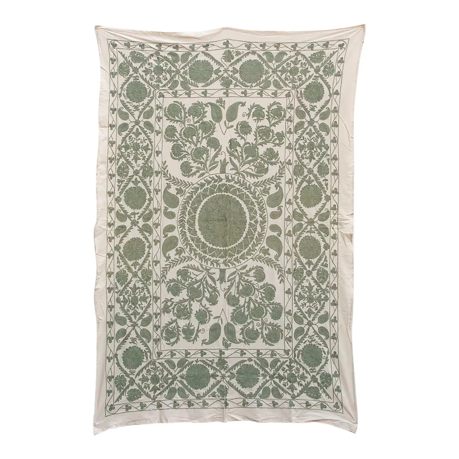 Sage Paisley Hand-Embroidered Suzani Throw