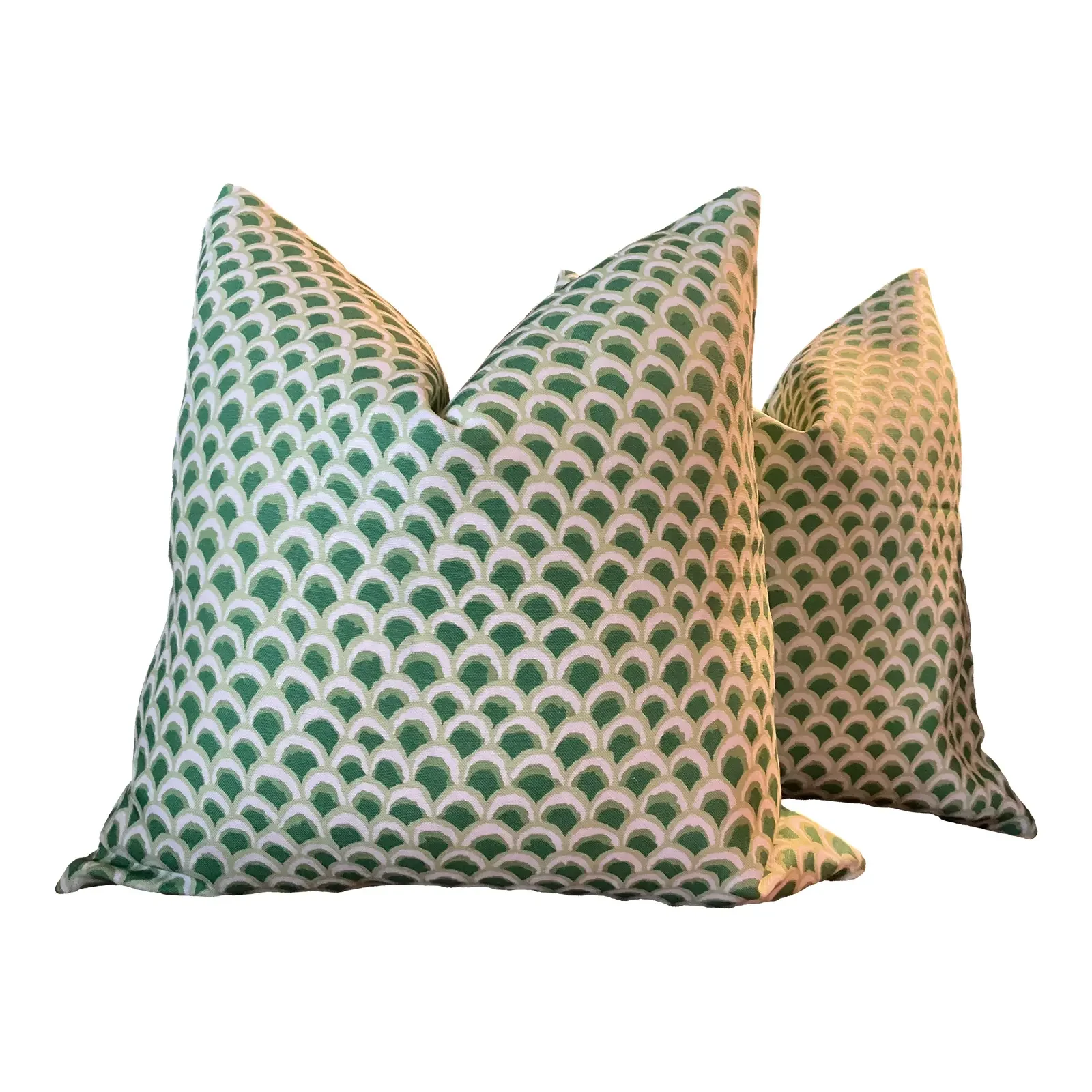 Brunschwig and Fils Pillows in Green Pave II Print- A 22 Inch Pair