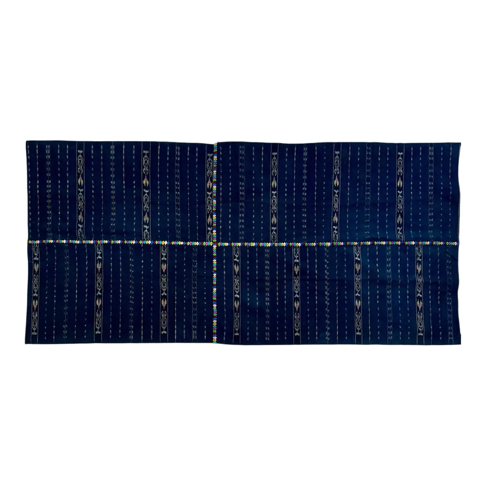 Guatemalan Resist Dyed and Embroidered Mantel or Throw