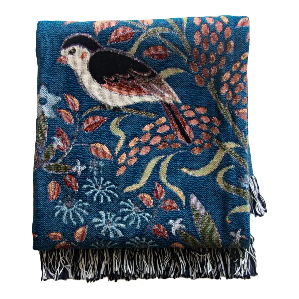 Arts and Crafts-Style “Raspberry Vine” Jacquard Woven Throw Blanket