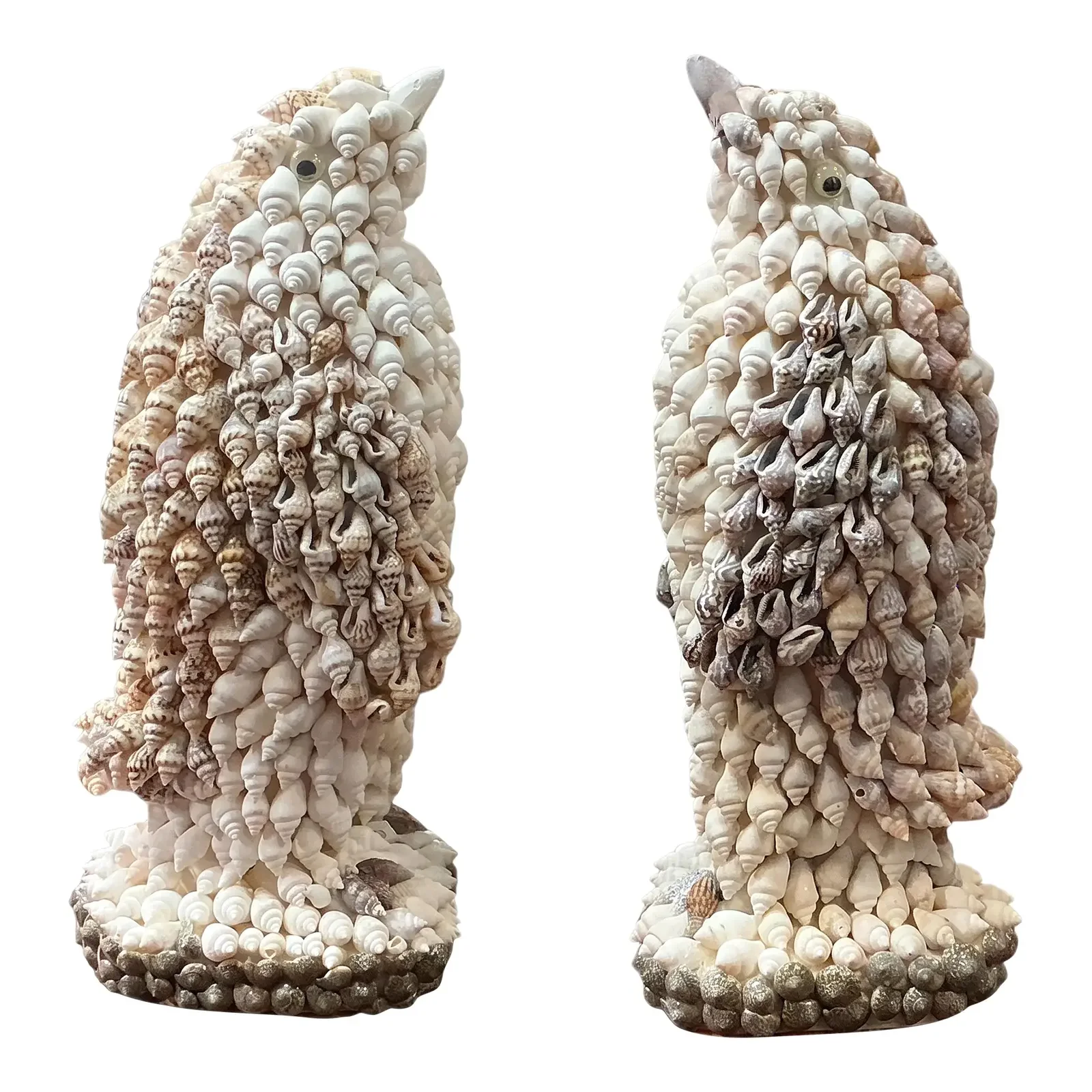 1980s Victorian Style Penguin Bird Form Shell Art Bookends / Figurines – Pair