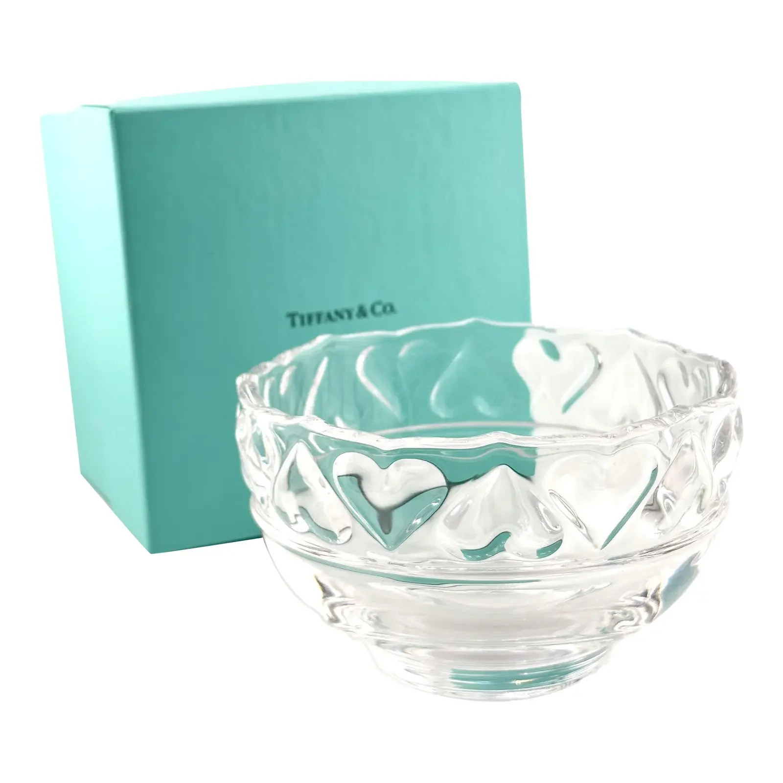 Tiffany and Co Crystal Hearts Bowl With Original Box