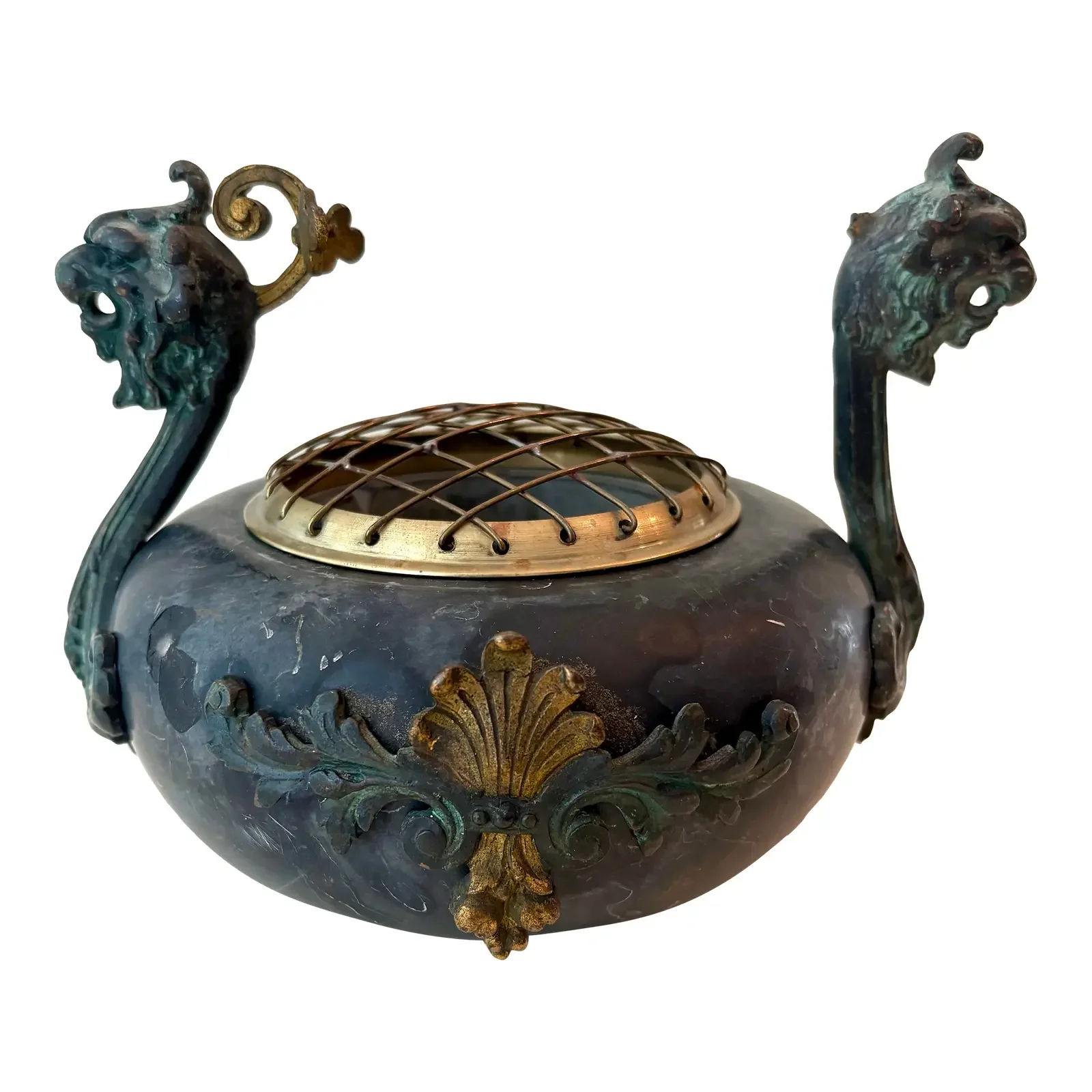Early 20th Century Chinese Soapstone Dragon Censer With Pierced Brass Lid