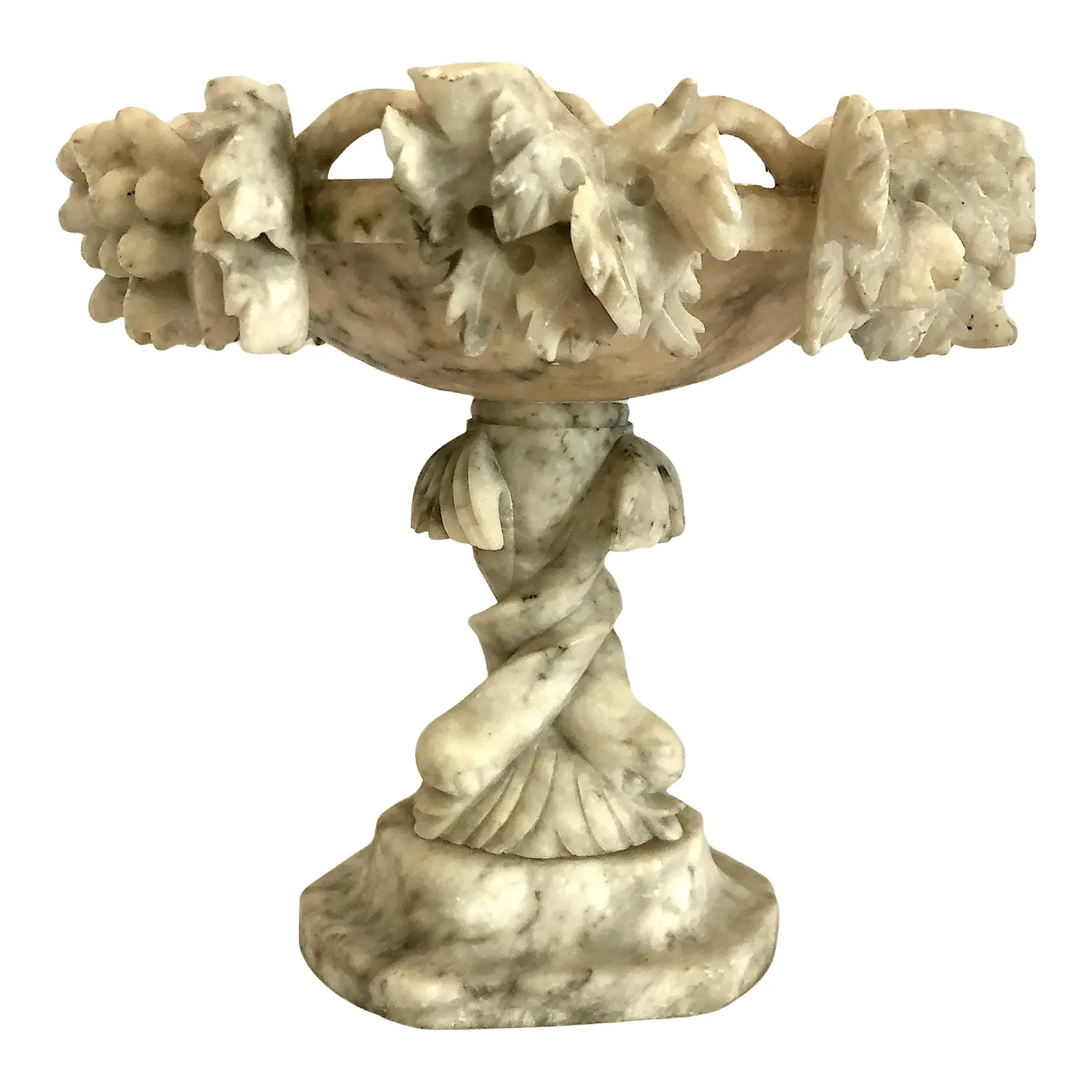 Antique Italian Carved Alabaster Centerpiece With Grape Clusters and Dolphins