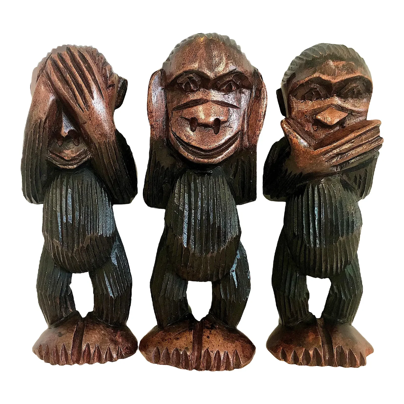 Asian “Three Wise Monkeys” in Carved Wood