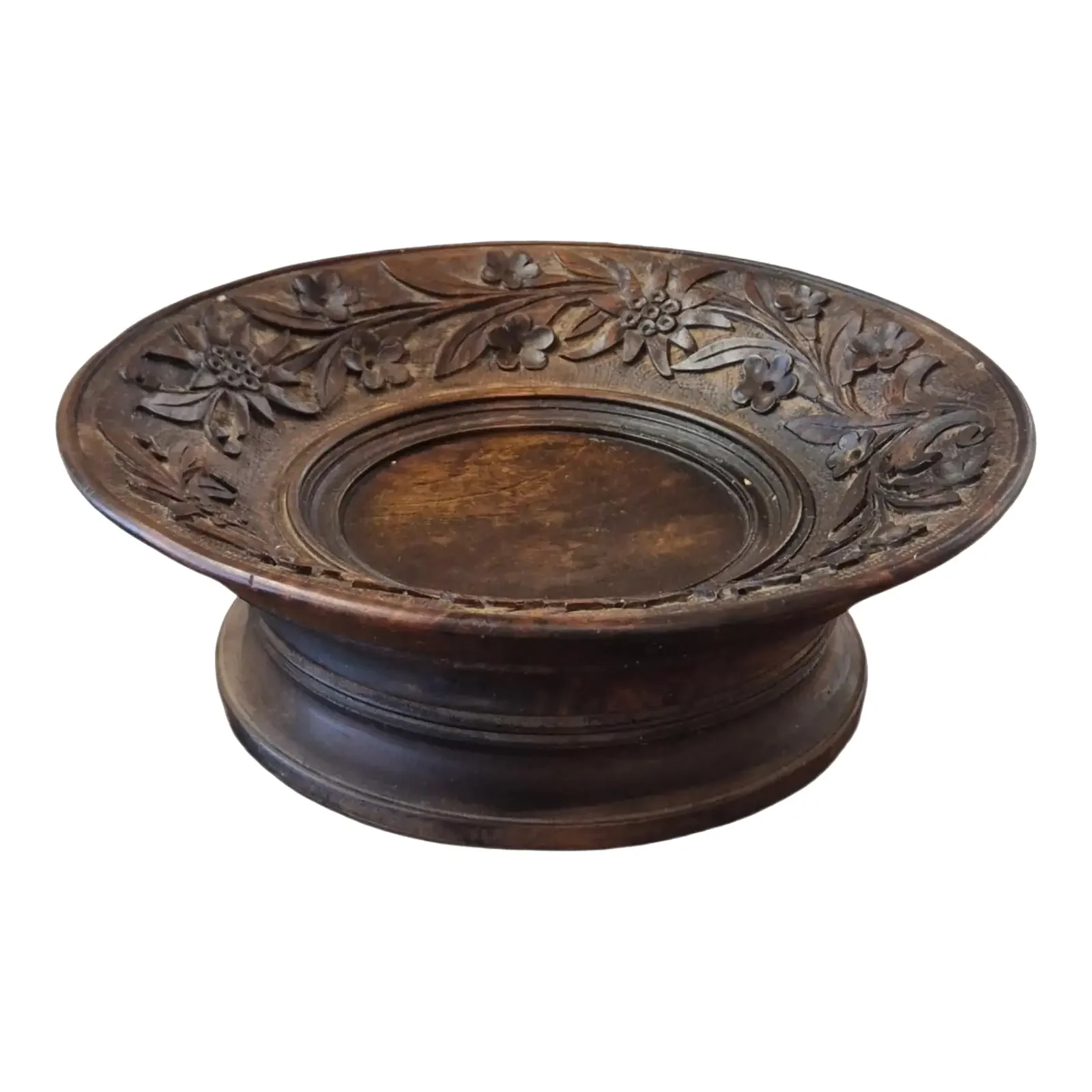 1940s Black Forest Carved Wood Musical Serving Bowl