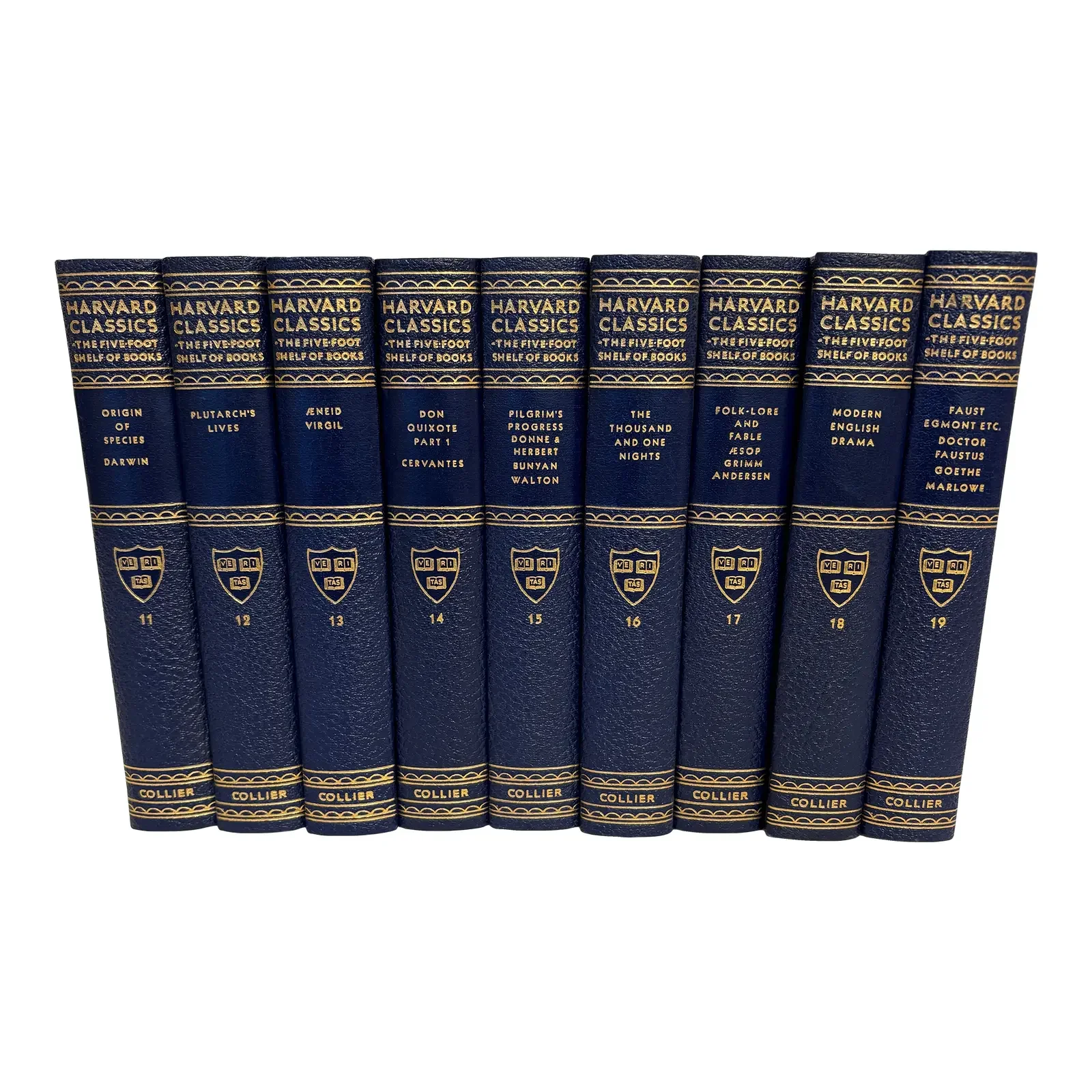 Harvard’s Classic Gold Gilt Faculty Volumes 11-19, Copyright 1937-38